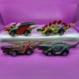Dinobros Dinosaur Pull Back Cars Lot 4 T-Rex Velociraptor Pterosaur Stegosaurus
